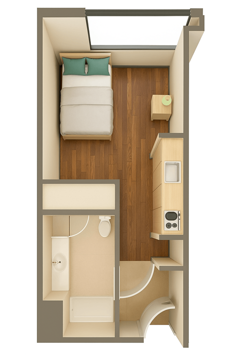 Floor plan for studio, 1 bath, 686 sqft